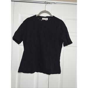 Illusion Knits Floral Lace Blouse Womens Size L Black Lace Coquette Victorian
